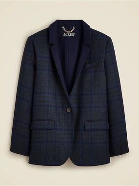 NWT J. Crew Leighton blazer jacket in plaid double faced wool, 6, blue grey